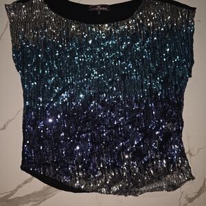 Almost Famous Black and Blue Sequin Top